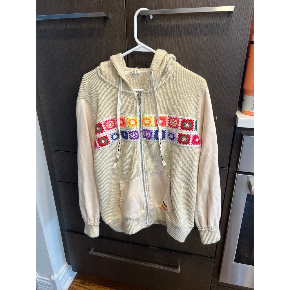POL Contrast Square Patch Pattern Long Sleeves Hooded Zipper Jacket oversized S